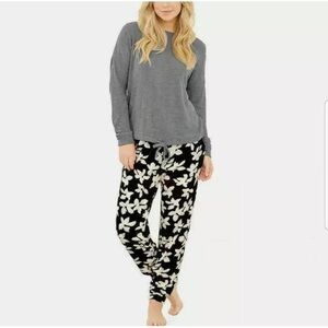 Three Dots Gray and Black Floral Pajama Set